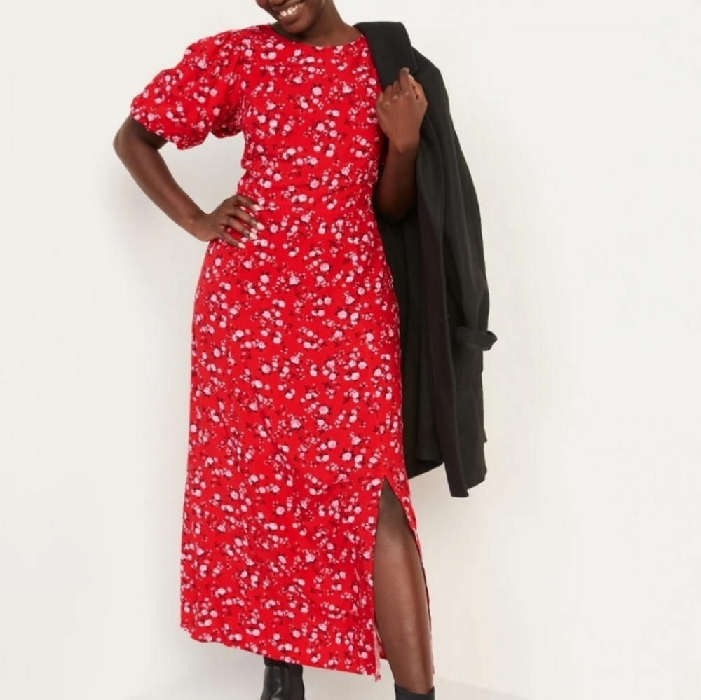 Old Navy Puff Sleeve Floral Maxi Shift Dress